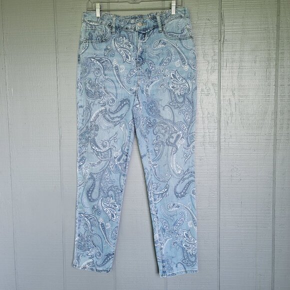 Chico's So Slimming Paisley-Print Girlfriend Slim Leg Ankle Jeans. Size … - Picture 2 of 11